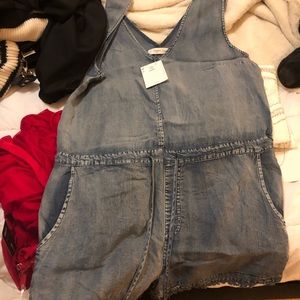 Light denim romper shorts tank top with sinch string